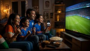 Indian family watching World Cup 2026 live on TV and Zee5