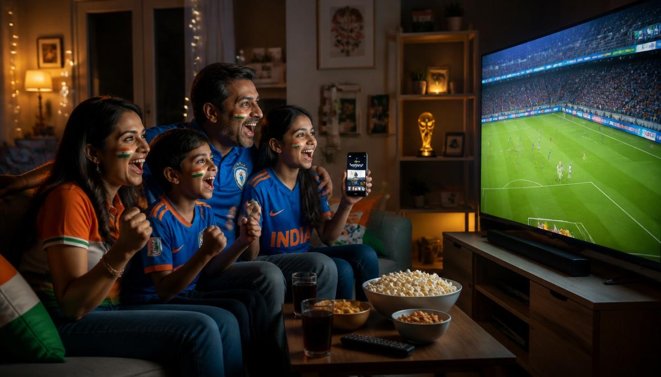 Indian family watching World Cup 2026 live on TV and Zee5